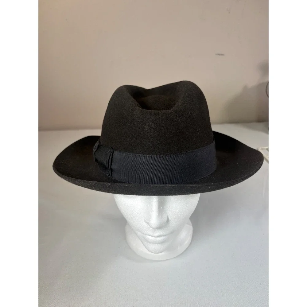 Goorin Bros Black Wool Felt Fedora Hat Handmade in Spain Wide Brim Mens L